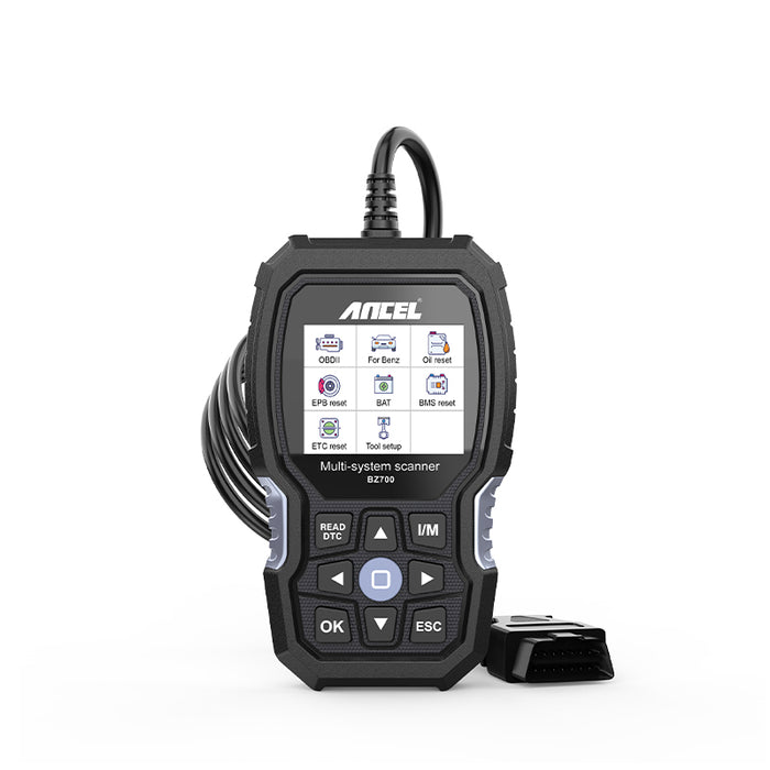 The Ancel BZ700 is a specialized OBD2 scanner for Mercedes-Benz, Sprinter, and Smart vehicles, offering comprehensive system diagnostics, 16 reset services, and lifetime updates.